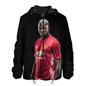 Мужская куртка 3D с принтом Погба в Ухте, ткань верха — 100% полиэстер, подклад — флис | прямой крой, подол и капюшон оформлены резинкой с фиксаторами, два кармана без застежек по бокам, один большой потайной карман на груди. Карман на груди застегивается на липучку | manchester | pogba | манчестер | мю | юнайтед