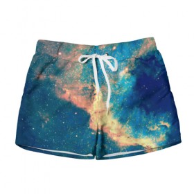 Женские шорты 3D с принтом Космос в Ухте, 100% полиэстер | прямой крой, два кармана без застежек по бокам. Мягкая трикотажная резинка на поясе, внутри которой широкие завязки. Длина до середины бедра | звезды | туманность
