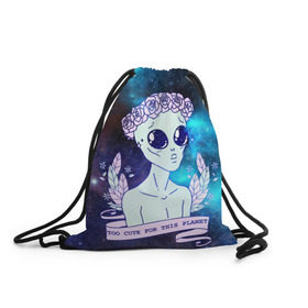 Рюкзак-мешок 3D с принтом cute alien в Ухте, 100% полиэстер | плотность ткани — 200 г/м2, размер — 35 х 45 см; лямки — толстые шнурки, застежка на шнуровке, без карманов и подкладки | Тематика изображения на принте: alien. нло | cosmos | cute | sky | tmblr | tumbler | инопланетянин | космос | мило