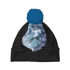 Шапка 3D c помпоном с принтом Седой волк в Ухте, 100% полиэстер | универсальный размер, печать по всей поверхности изделия | взгляд | волк | животные | лес | охота | природа | хищник