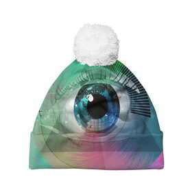 Шапка 3D c помпоном с принтом Глаз в Ухте, 100% полиэстер | универсальный размер, печать по всей поверхности изделия | дизайн | красота | текстура