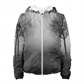 Женская куртка 3D с принтом Тропинка в Ухте, ткань верха — 100% полиэстер, подклад — флис | прямой крой, подол и капюшон оформлены резинкой с фиксаторами, два кармана без застежек по бокам, один большой потайной карман на груди. Карман на груди застегивается на липучку | деревья | дорожка | природа | тропинка | туман
