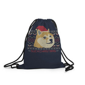 Рюкзак-мешок 3D с принтом Новогодний свитер Doge в Ухте, 100% полиэстер | плотность ткани — 200 г/м2, размер — 35 х 45 см; лямки — толстые шнурки, застежка на шнуровке, без карманов и подкладки | 2017 | new year | акита | год | мем | новогодний | новый | сиба ину