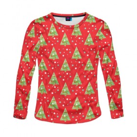 Женский лонгслив 3D с принтом Новый год от new.art.fox в Ухте, 100% полиэстер | длинные рукава, круглый вырез горловины, полуприлегающий силуэт | елки | красный | новогодний | паттерн | рождество