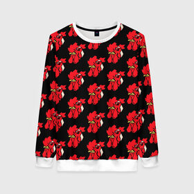 Женский свитшот 3D с принтом Петухи узор в Ухте, 100% полиэстер с мягким внутренним слоем | круглый вырез горловины, мягкая резинка на манжетах и поясе, свободная посадка по фигуре | 2017 | год | новый | петуха