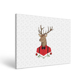 Холст прямоугольный с принтом Christmas Deer в Ухте, 100% ПВХ |  | new year | олень | рождество | роза | снег | узор