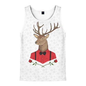 Мужская майка 3D с принтом Christmas Deer в Ухте, 100% полиэстер | круглая горловина, приталенный силуэт, длина до линии бедра. Пройма и горловина окантованы тонкой бейкой | Тематика изображения на принте: new year | олень | рождество | роза | снег | узор