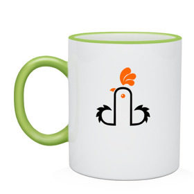 Кружка двухцветная Петух: в Ухте, керамика | объем — 330 мл, диаметр — 80 мм. Цветная ручка и кайма сверху, в некоторых цветах — вся внутренняя часть | китай | петух | россия
