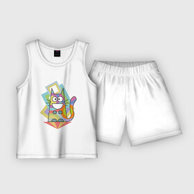Детская пижама с шортами хлопок с принтом Психокот в Ухте,  |  | Тематика изображения на принте: абстракция | кот | психоделика