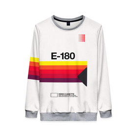 Женский свитшот 3D с принтом VHS E-180 в Ухте, 100% полиэстер с мягким внутренним слоем | круглый вырез горловины, мягкая резинка на манжетах и поясе, свободная посадка по фигуре | 80е | 90е | play | retro | tape | vhs | video | видео | видеокассета | кассета | магнитофон | пленка | ретро | тв | телевизор