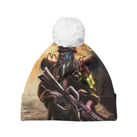 Шапка 3D c помпоном с принтом Киборг в Ухте, 100% полиэстер | универсальный размер, печать по всей поверхности изделия | 