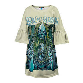 Детское платье 3D с принтом Bring Me The Horizon в Ухте, 100% полиэстер | прямой силуэт, чуть расширенный к низу. Круглая горловина, на рукавах — воланы | bmth | bring me | bring me the horizon | bring me the horizont | doomed | бринг ми | бринг ми зе | бринг ми зе хоризон
