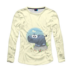 Женский лонгслив 3D с принтом Бегемотик в Ухте, 100% полиэстер | длинные рукава, круглый вырез горловины, полуприлегающий силуэт | веселые | детеныш | забавные