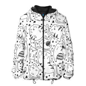 Мужская куртка 3D с принтом Котейки в Ухте, ткань верха — 100% полиэстер, подклад — флис | прямой крой, подол и капюшон оформлены резинкой с фиксаторами, два кармана без застежек по бокам, один большой потайной карман на груди. Карман на груди застегивается на липучку | cat | кот | котенок | котик | кошка | принт | рисунок