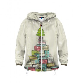 Детская ветровка 3D с принтом Подарки в Ухте, 100% полиэстер | подол и капюшон оформлены резинкой с фиксаторами, по бокам два кармана без застежек, один потайной карман на груди | 