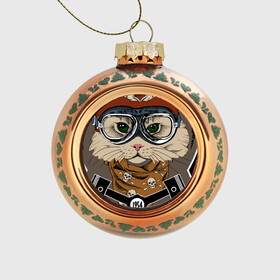 Стеклянный ёлочный шар Кот-гонщик: в Ухте, Стекло | Диаметр: 80 мм | гонки | кот | котенок | кошка | мотоцикл | мяу | шлем