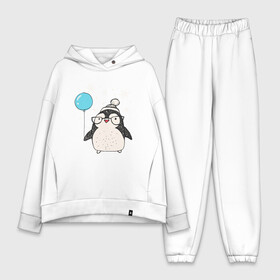 Женский костюм хлопок Oversize с принтом Пингвин с шариком в Ухте,  |  | christmas | new year | winter | зима | новый год | пингвин | рождество