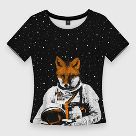 Женская футболка 3D Slim с принтом Лис космонавт в Ухте,  |  | animal | astronaut | beast | cosmonaut | cosmos | fox | galaxy | hipster | moon | night | planet | space | star | universe | вселенная | галактика | животное | звезды | зверь | космос | лис | луна | пла