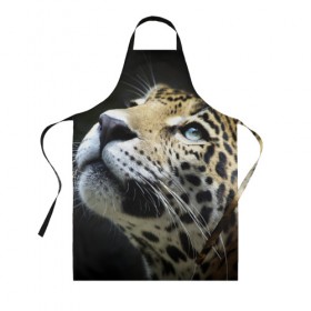 Фартук 3D с принтом Леопард в Ухте, 100% полиэстер | общий размер — 65 х 85 см, ширина нагрудника — 26 см, горловина — 53 см, длина завязок — 54 см, общий обхват в поясе — 173 см. Принт на завязках и на горловине наносится с двух сторон, на основной части фартука — только с внешней стороны | 