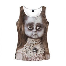 Женская майка 3D с принтом Остров Кукол в Ухте, 100% полиэстер | круглая горловина, прямой силуэт, длина до линии бедра | криповый | кукла | мистика | остров | ужас
