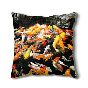 Подушка 3D с принтом Koi Fish (карпы кои) в Ухте, наволочка – 100% полиэстер, наполнитель – холлофайбер (легкий наполнитель, не вызывает аллергию). | состоит из подушки и наволочки. Наволочка на молнии, легко снимается для стирки | bright | brocade | carp | color | decorative | depth | exotic | fish | koi | koi fish | sea | water | вода | глубина | декоративные | карпы | кои | море | парчовый | рыбки | цвет | экзотические | яркий