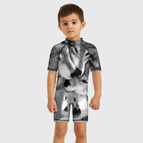 Детский купальный костюм 3D Волчья семья: в Ухте, Полиэстер 85%, Спандекс 15% | застежка на молнии на спине | animals | black   white | family | love | predators | wild | wolves | волки | дикие | животные | любовь | семья | хищники | черно   белый