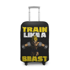Чехол для чемодана 3D с принтом Train Like a Beast в Ухте, 86% полиэфир, 14% спандекс | двустороннее нанесение принта, прорези для ручек и колес | dragon ball | strong | workout | воркаут | драгон бол