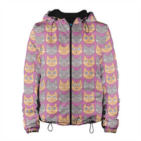 Женская куртка 3D с принтом Эмоции котиков в Ухте, ткань верха — 100% полиэстер, подклад — флис | прямой крой, подол и капюшон оформлены резинкой с фиксаторами, два кармана без застежек по бокам, один большой потайной карман на груди. Карман на груди застегивается на липучку | абстракция | арт | животные | киса | коты | кошки | мордочки кошек | эмоции
