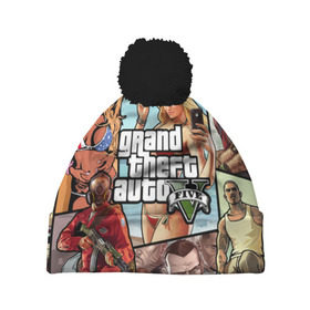 Шапка 3D c помпоном с принтом GTA в Ухте, 100% полиэстер | универсальный размер, печать по всей поверхности изделия | acrobats | cabs | computer | game | grand theft auto | gta | герои | игра | коллаж | компьютерная | лихачи | трюкачи