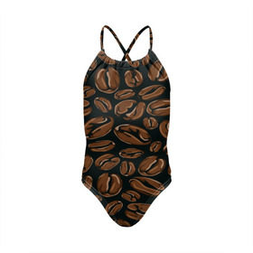 Детский купальник 3D с принтом Арабика в Ухте, Полиэстер 85%, Спандекс 15% | Слитный крой, подклад по переду изделия, узкие бретели | Тематика изображения на принте: beens | coffee | pattern | бобы | зерна | кофе | паттерн