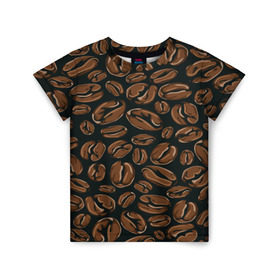 Детская футболка 3D с принтом Арабика в Ухте, 100% гипоаллергенный полиэфир | прямой крой, круглый вырез горловины, длина до линии бедер, чуть спущенное плечо, ткань немного тянется | beens | coffee | pattern | бобы | зерна | кофе | паттерн
