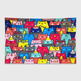 Флаг-баннер с принтом Котики в Ухте, 100% полиэстер | размер 67 х 109 см, плотность ткани — 95 г/м2; по краям флага есть четыре люверса для крепления | кошки | паттерн | разноцветный | яркий