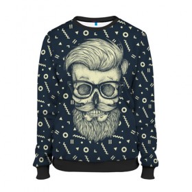 Женский свитшот 3D с принтом Hipster is Dead в Ухте, 100% полиэстер с мягким внутренним слоем | круглый вырез горловины, мягкая резинка на манжетах и поясе, свободная посадка по фигуре | bone | dark | dead | hipster | man | skelet | skull | мужчина | очки | парень | хипстер