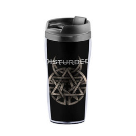 Термокружка-непроливайка с принтом Disturbed 2 в Ухте, внутренняя часть — пищевой пластик, наружная часть — прозрачный пластик, между ними — полиграфическая вставка с рисунком | объем — 350 мл, герметичная крышка | disturbed | donegan | draiman | moyer | wengren | венгрен | дистурбед | дониган | дрейман | мойер | хард рок