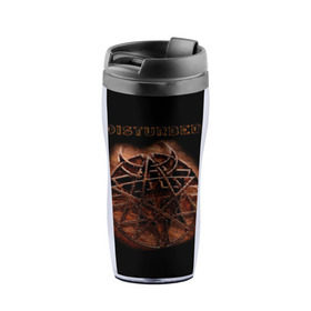 Термокружка-непроливайка с принтом Disturbed 3 в Ухте, внутренняя часть — пищевой пластик, наружная часть — прозрачный пластик, между ними — полиграфическая вставка с рисунком | объем — 350 мл, герметичная крышка | disturbed | donegan | draiman | moyer | wengren | венгрен | дистурбед | дониган | дрейман | мойер | хард рок