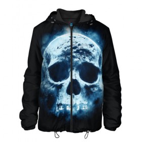 Мужская куртка 3D с принтом Череп в Ухте, ткань верха — 100% полиэстер, подклад — флис | прямой крой, подол и капюшон оформлены резинкой с фиксаторами, два кармана без застежек по бокам, один большой потайной карман на груди. Карман на груди застегивается на липучку | дым | зубы | кости | тьма | ужас | череп