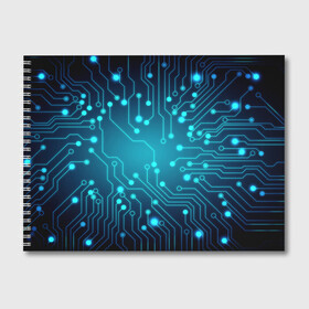 Альбом для рисования с принтом SkyNet в Ухте, 100% бумага
 | матовая бумага, плотность 200 мг. | Тематика изображения на принте: бирюзовый | кибер | микросхема | яркий