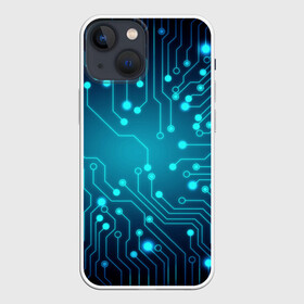 Чехол для iPhone 13 mini с принтом SkyNet в Ухте,  |  | Тематика изображения на принте: бирюзовый | кибер | микросхема | яркий
