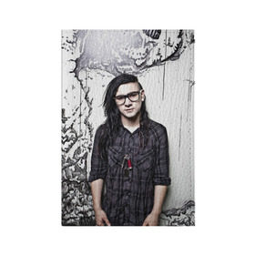 Обложка для паспорта матовая кожа с принтом Скрилс в Ухте, натуральная матовая кожа | размер 19,3 х 13,7 см; прозрачные пластиковые крепления | skrillex | скрилекс