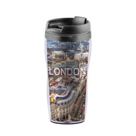 Термокружка-непроливайка с принтом Улицы Лондона в Ухте, внутренняя часть — пищевой пластик, наружная часть — прозрачный пластик, между ними — полиграфическая вставка с рисунком | объем — 350 мл, герметичная крышка | Тематика изображения на принте: 