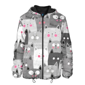 Мужская куртка 3D с принтом Котейки 2 в Ухте, ткань верха — 100% полиэстер, подклад — флис | прямой крой, подол и капюшон оформлены резинкой с фиксаторами, два кармана без застежек по бокам, один большой потайной карман на груди. Карман на груди застегивается на липучку | котейки | коты | кошки