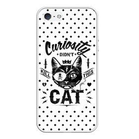 Чехол для iPhone 5/5S матовый с принтом Curiosity Cat в Ухте, Силикон | Область печати: задняя сторона чехла, без боковых панелей | Тематика изображения на принте: animal | beast | cat | feline | gangsta | kill | king | kitty | meow | nature | гангстер | животное | зверь | король | кот | котенок | котик | кошка | мяу | природа