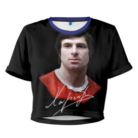 Женская футболка 3D укороченная с принтом Харламов в Ухте, 100% полиэстер | круглая горловина, длина футболки до линии талии, рукава с отворотами | валерий | сссp | харламов | хоккей | цска