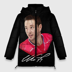 Женская зимняя куртка 3D с принтом Ковальчук в Ухте, верх — 100% полиэстер; подкладка — 100% полиэстер; утеплитель — 100% полиэстер | длина ниже бедра, силуэт Оверсайз. Есть воротник-стойка, отстегивающийся капюшон и ветрозащитная планка. 

Боковые карманы с листочкой на кнопках и внутренний карман на молнии | Тематика изображения на принте: khl | капитан крюк | ковальчук | кови | кхл | питер | ска | хоккей