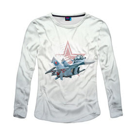 Женский лонгслив 3D с принтом Су-27 в Ухте, 100% полиэстер | длинные рукава, круглый вырез горловины, полуприлегающий силуэт | авиация
