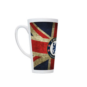 Кружка Латте с принтом Chelsea №1! в Ухте, Белая керамика | Объем 480 мл; Высота 150 мм; Диаметр 90 мм | британский флаг | челси | эмблема