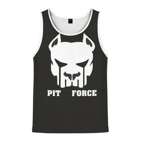 Мужская майка 3D с принтом Pit Force в Ухте, 100% полиэстер | круглая горловина, приталенный силуэт, длина до линии бедра. Пройма и горловина окантованы тонкой бейкой | pit force | белый | боец | друг человека | животные | питбуль | порода | собака | цвет | чёрный