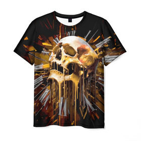 Мужская футболка 3D с принтом Череп в Ухте, 100% полиэфир | прямой крой, круглый вырез горловины, длина до линии бедер | Тематика изображения на принте: background | black | clock | death | skeleton | skull | time | время | скелет | фон | часы | череп | черный