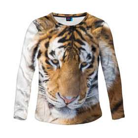 Женский лонгслив 3D с принтом Тигр в Ухте, 100% полиэстер | длинные рукава, круглый вырез горловины, полуприлегающий силуэт | амурский | животные | киса | кот | котенок | кошка | пума | рысь | серый | тигр | хищник