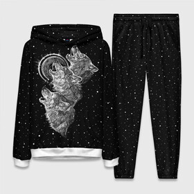 Женский костюм 3D (с толстовкой) с принтом Волчий вой в Ухте,  |  | animal | beast | moon | music | nature | night | rage | roar | star | wolf | вой | волк | волчица | животное | звезды | зверь | луна | мелодия | ночь | природа | рык | хищник | ярость